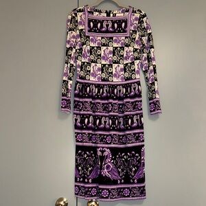 Vintage Purple and Black Dress with Folk Bird Pattern